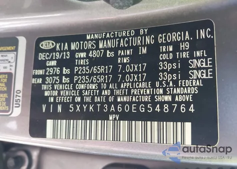 2014 Kia Sorento Lx из США, поврежденный, VIN 5XYKT3A60EG548764